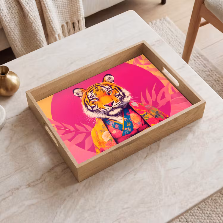 Dienblad - Tijger - Kimono - Planten - Roze — 2