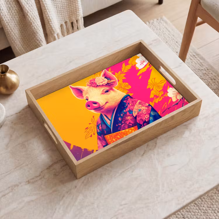Dienblad - Varken - Bloemkroon - Kimono - Abstract — 2