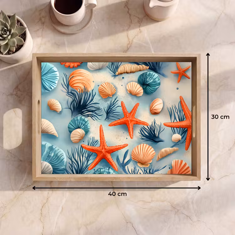 Dienblad - Zeesterren - Schelpen - Illustratie - Zand — 9
