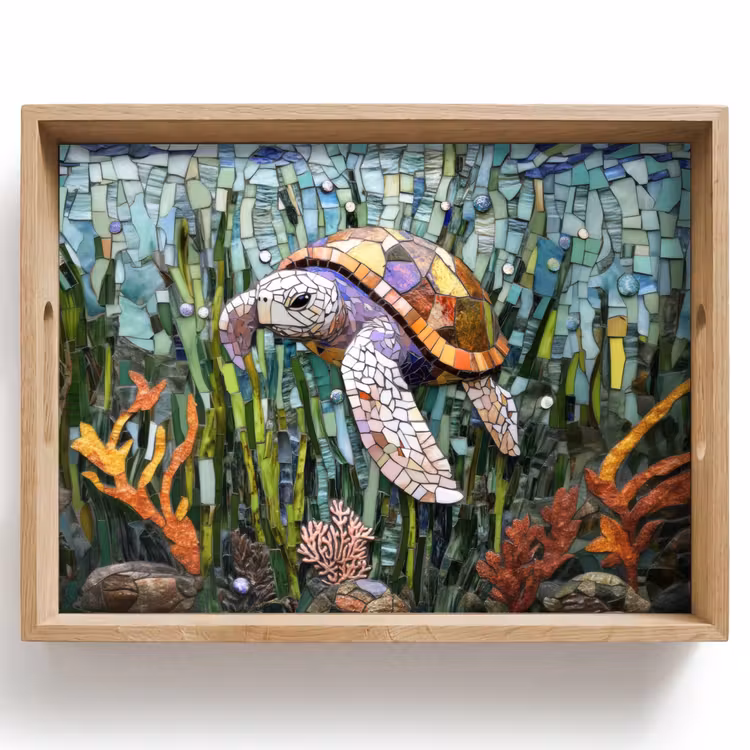 Dienblad - Schildpad - Zeewier - Mozaïek — 1