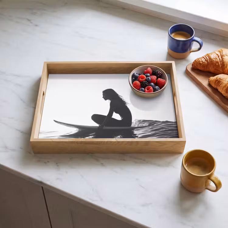 Dienblad - Silhouet - Vrouw - Surfplank - Water — 4