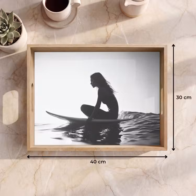 Dienblad - Silhouet - Vrouw - Surfplank - Water — 9