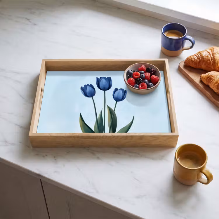 Dienblad - Tulpen - Blauw - Bladeren — 4
