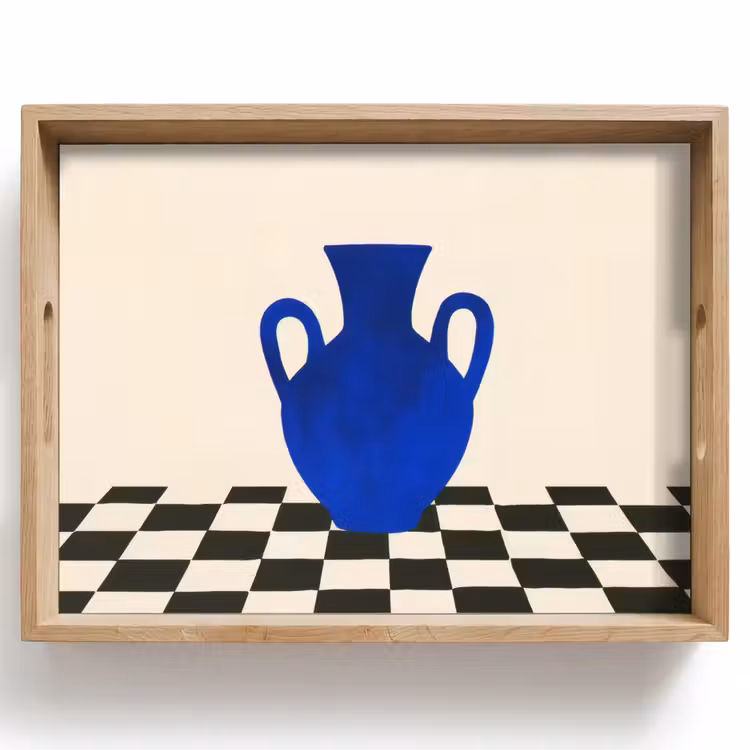 Dienblad - Vaas - Blauw - Geblokt - Modern — 1