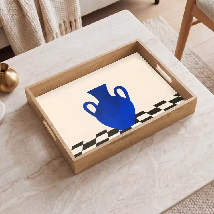 Dienblad - Vaas - Blauw - Geblokt - Modern — 2