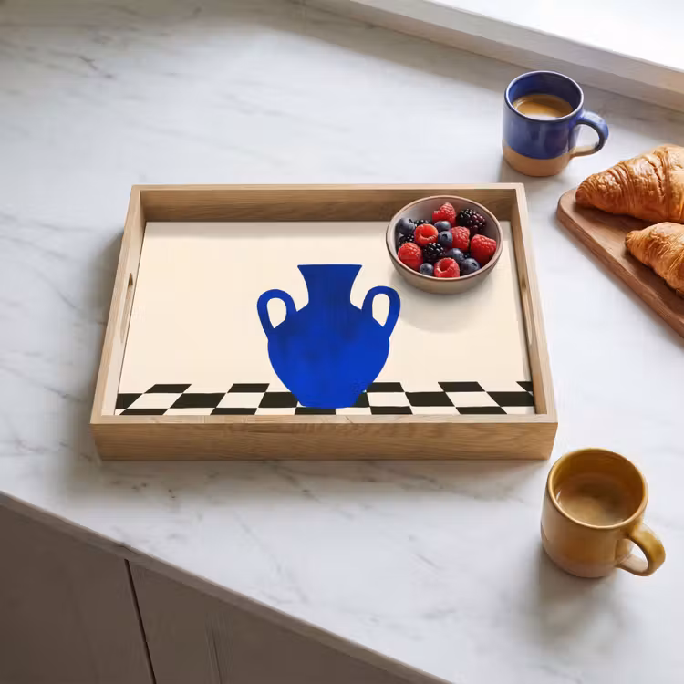Dienblad - Vaas - Blauw - Geblokt - Modern — 4