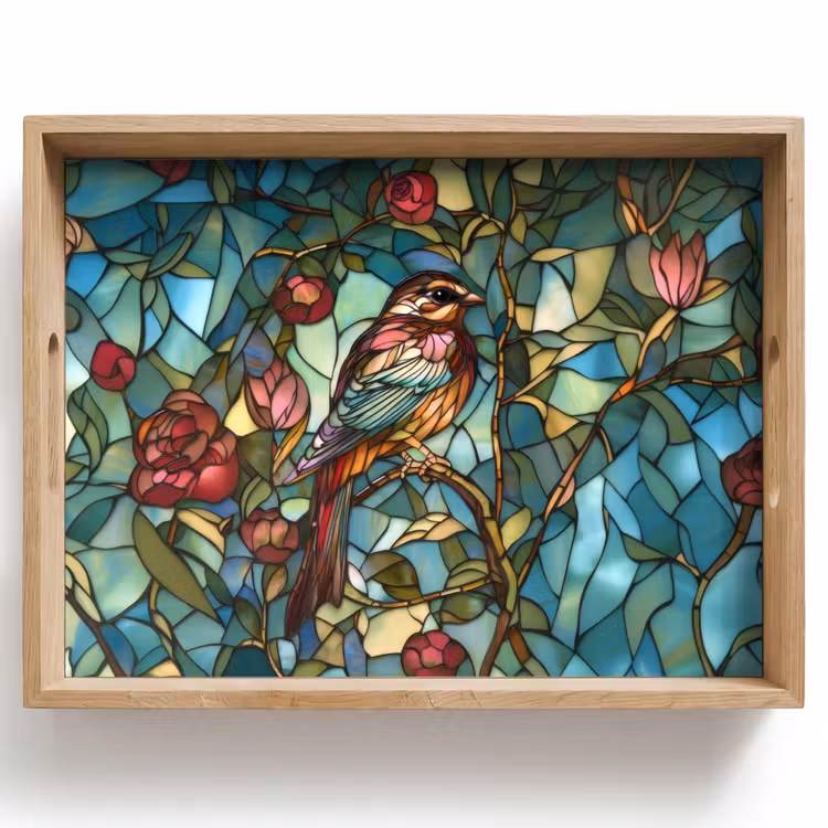 Dienblad - Vogel - Tak - Rozen - Mozaïek — 1
