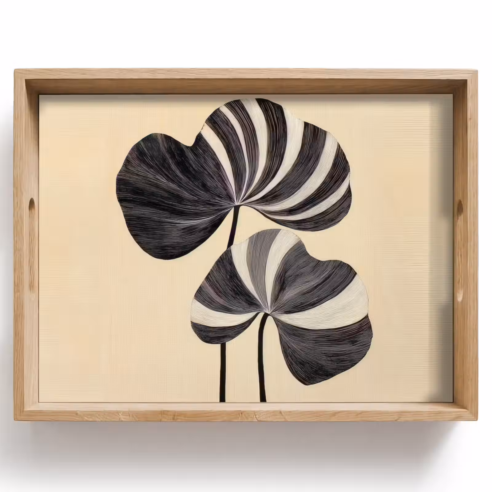 Dienblad - Zwart - Bladeren - Strepen - Minimalistisch — 1