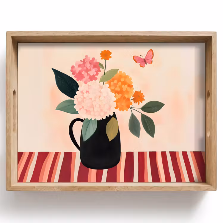Dienblad - Vaas - Bloemen - Vlinder - Rood — 1