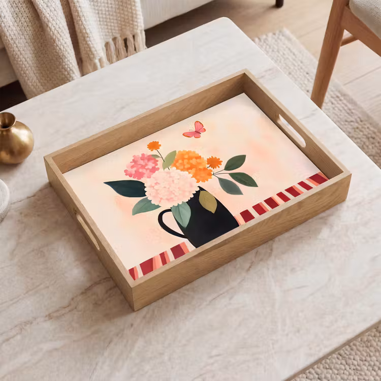 Dienblad - Vaas - Bloemen - Vlinder - Rood — 2
