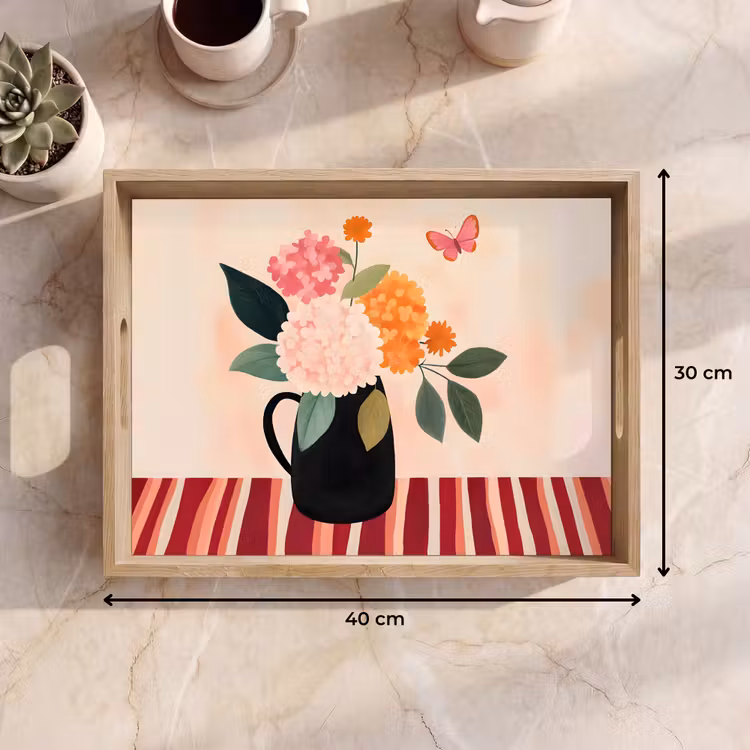 Dienblad - Vaas - Bloemen - Vlinder - Rood — 9