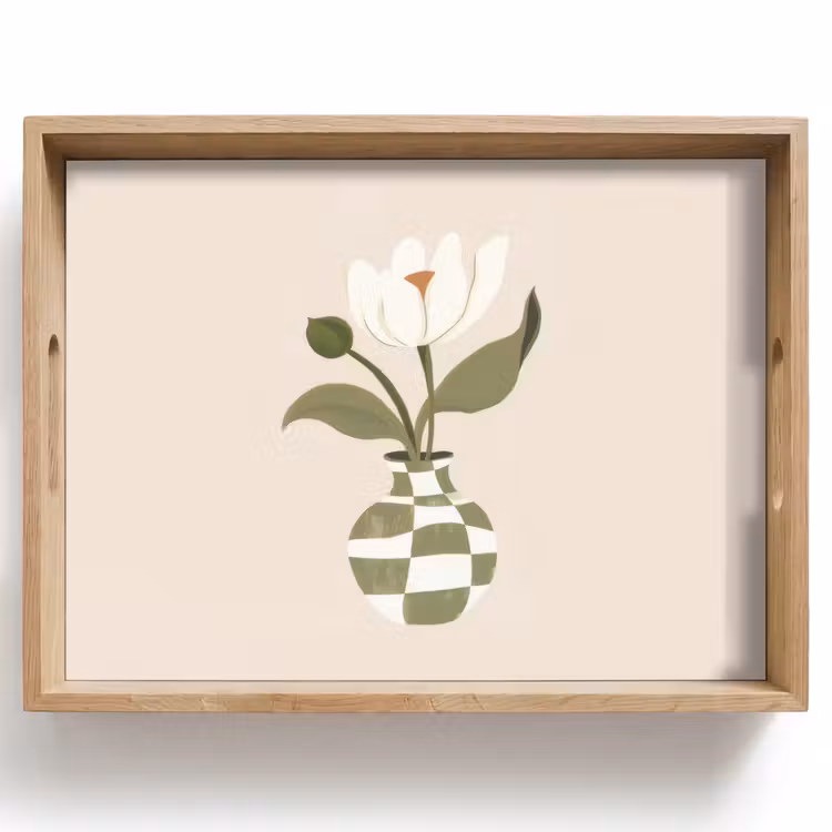 Dienblad - Vaas - Geruit - Bloem - Groen — 1