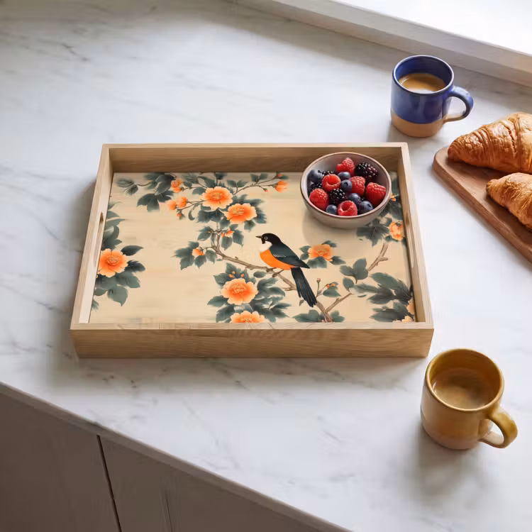 Dienblad - Vogel - Tak - Bloemen - Oranje — 4