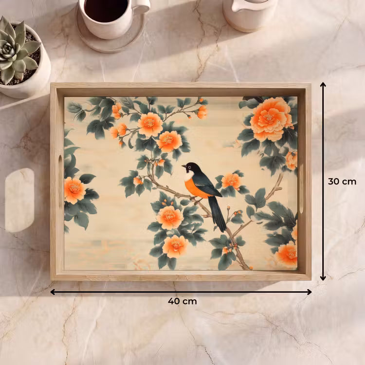 Dienblad - Vogel - Tak - Bloemen - Oranje — 9