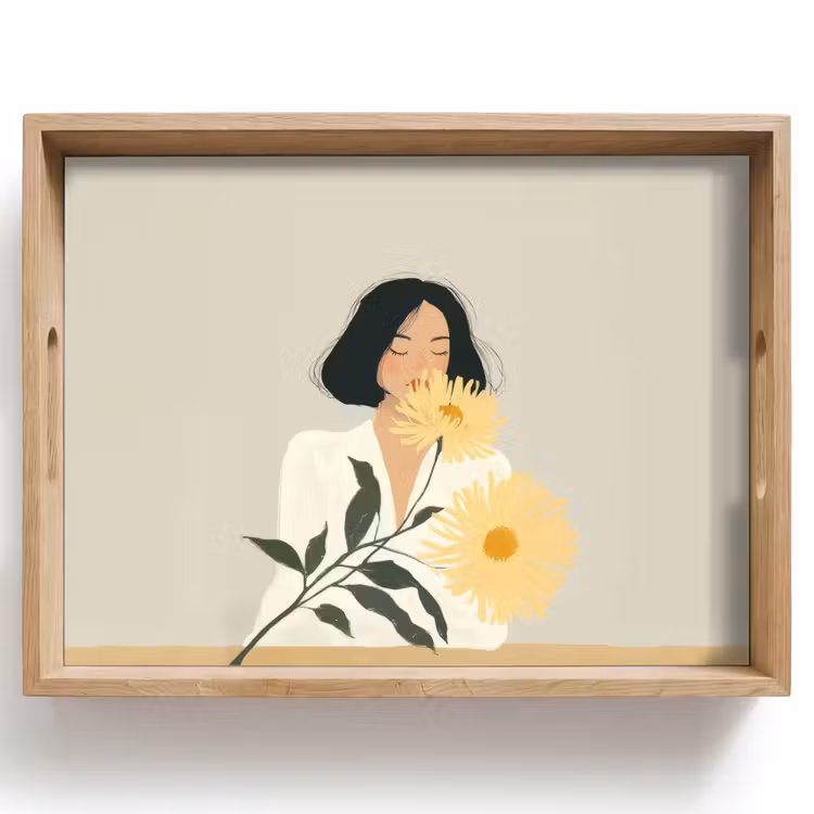 Dienblad - Vrouw - Bloem - Geel - Minimalistisch — 1