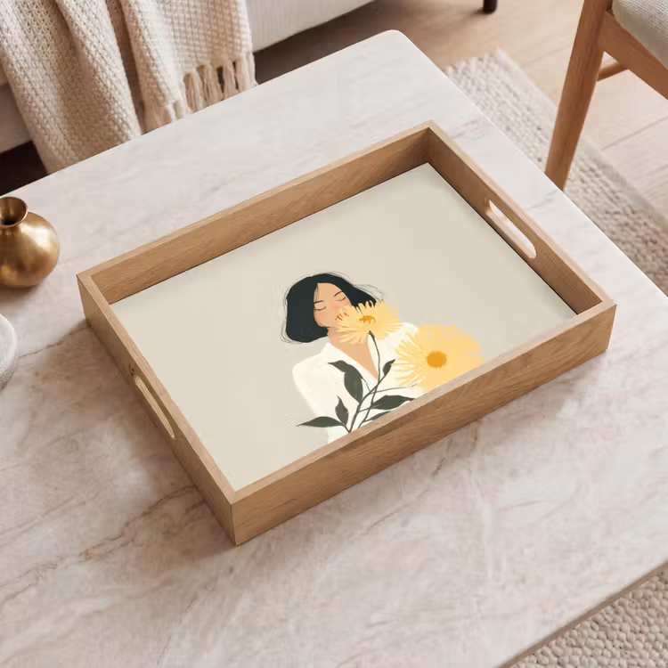 Dienblad - Vrouw - Bloem - Geel - Minimalistisch — 2