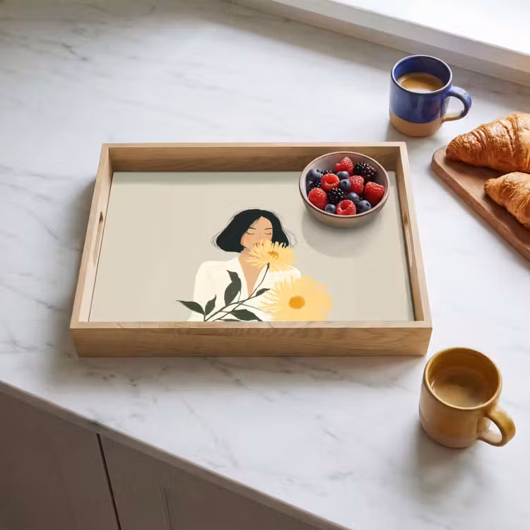 Dienblad - Vrouw - Bloem - Geel - Minimalistisch — 4