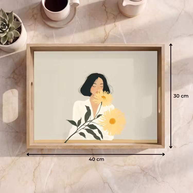 Dienblad - Vrouw - Bloem - Geel - Minimalistisch — 9