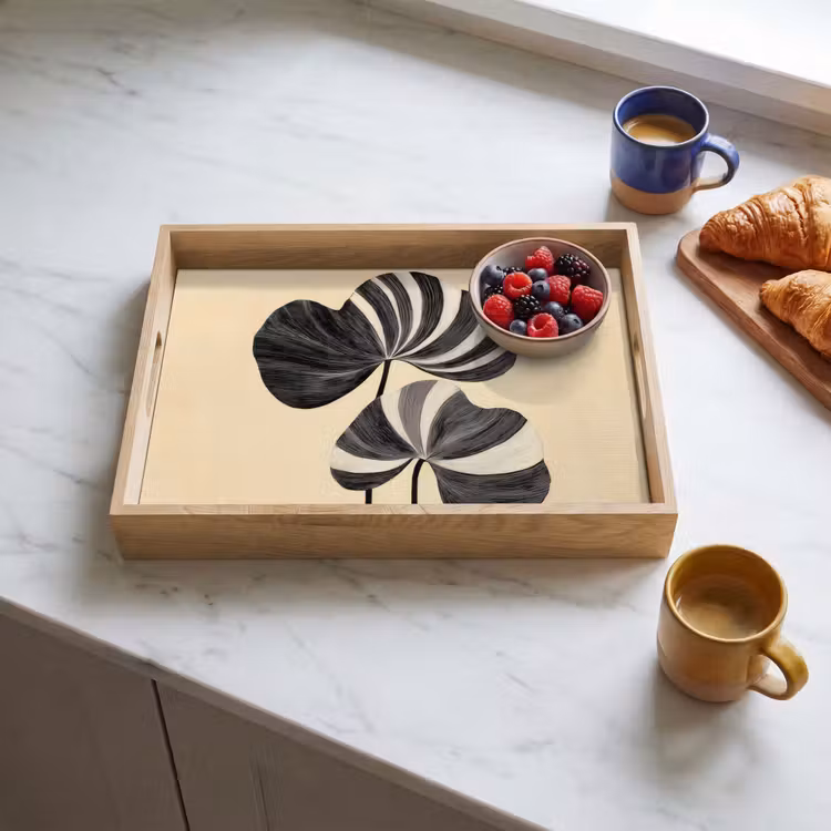 Dienblad - Zwart - Bladeren - Strepen - Minimalistisch — 4