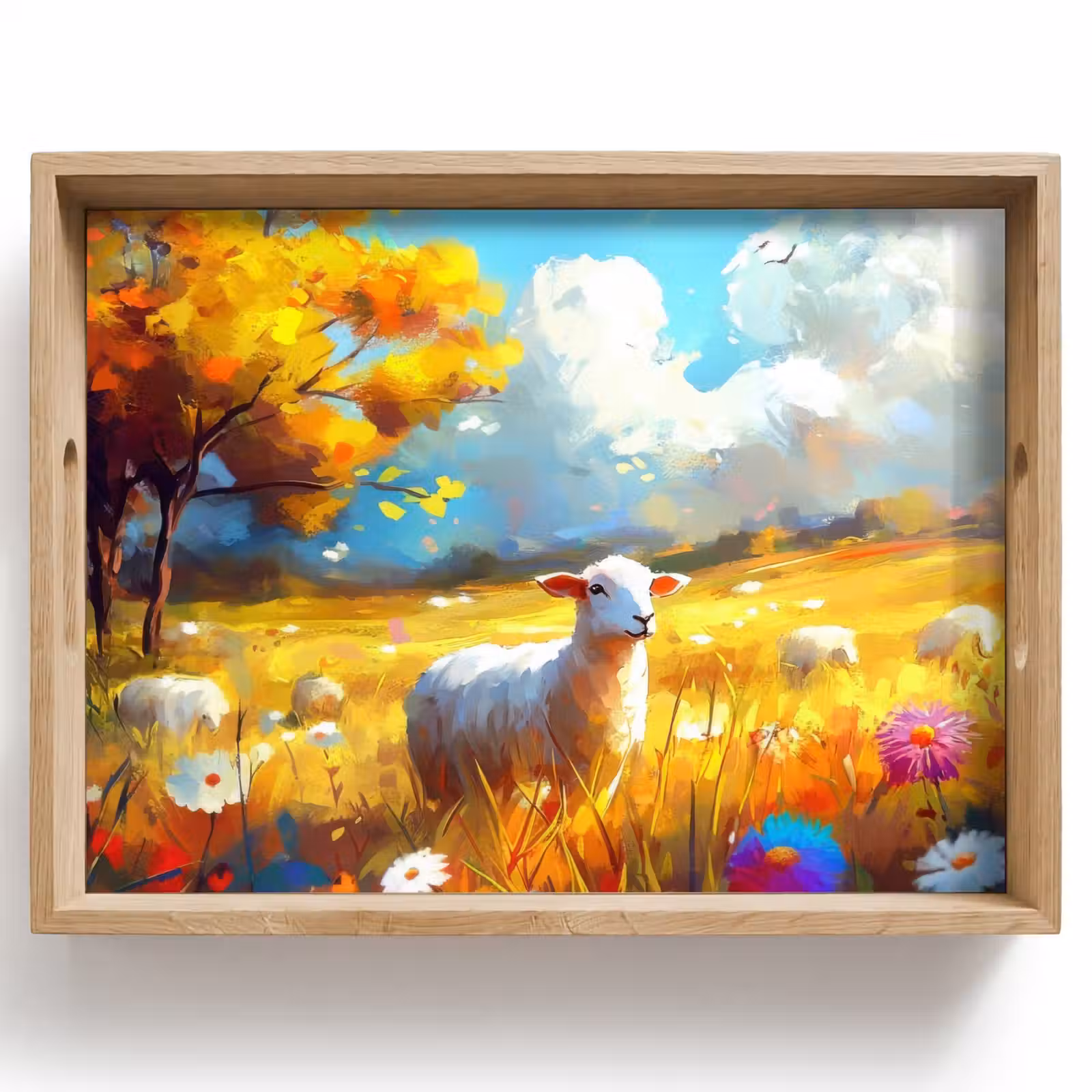 Dienblad - Schaap - Weide - Bloemen — 1