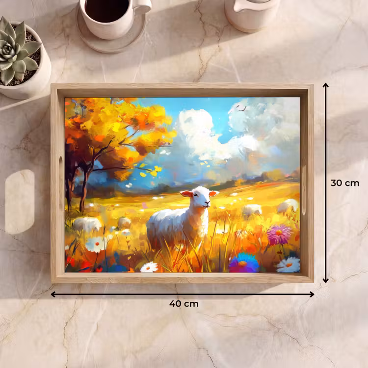 Dienblad - Schaap - Weide - Bloemen — 9