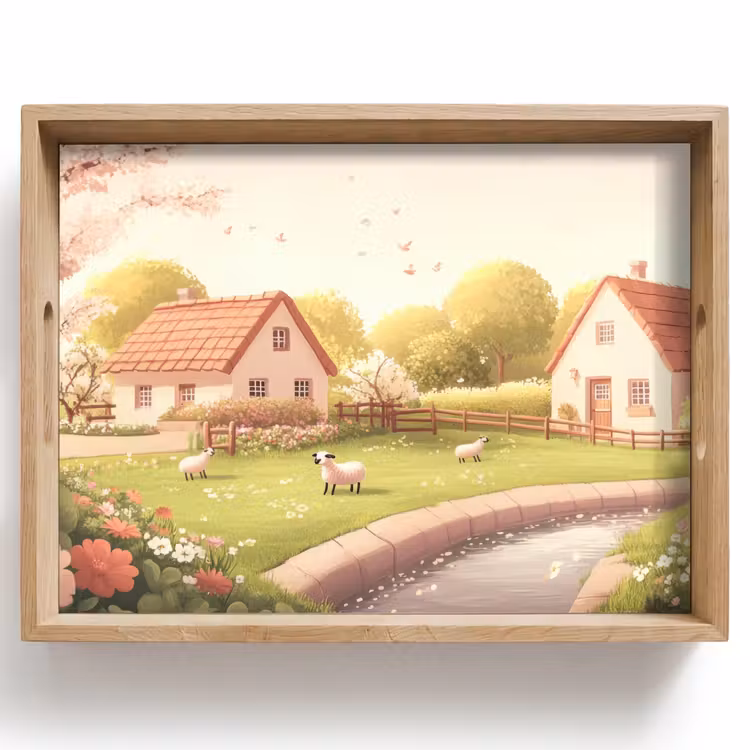 Dienblad - Schapen - Huisje - Platteland — 1