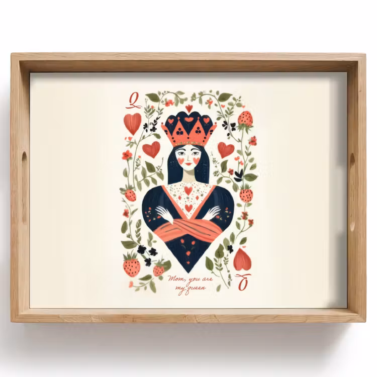 Dienblad - Speelkaart - Hartenkoningin - Bloemen - Hartjes — 1