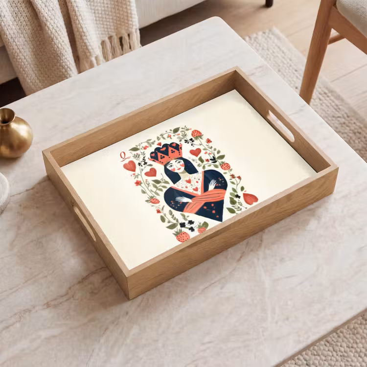 Dienblad - Speelkaart - Hartenkoningin - Bloemen - Hartjes — 2