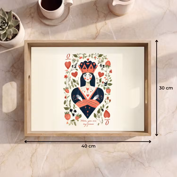 Dienblad - Speelkaart - Hartenkoningin - Bloemen - Hartjes — 9
