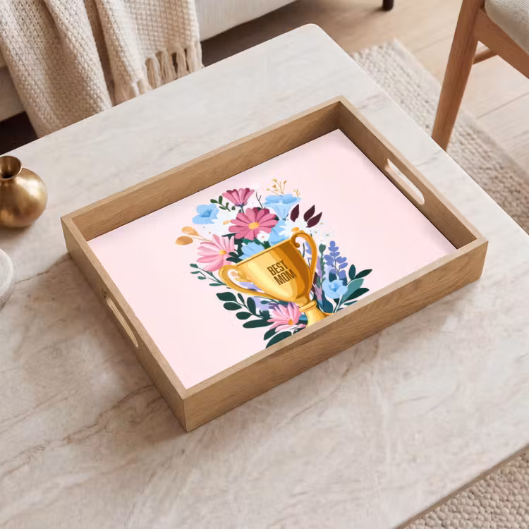 Dienblad - Trofee - Best Mom - Bloemen - Kleurrijk — 2