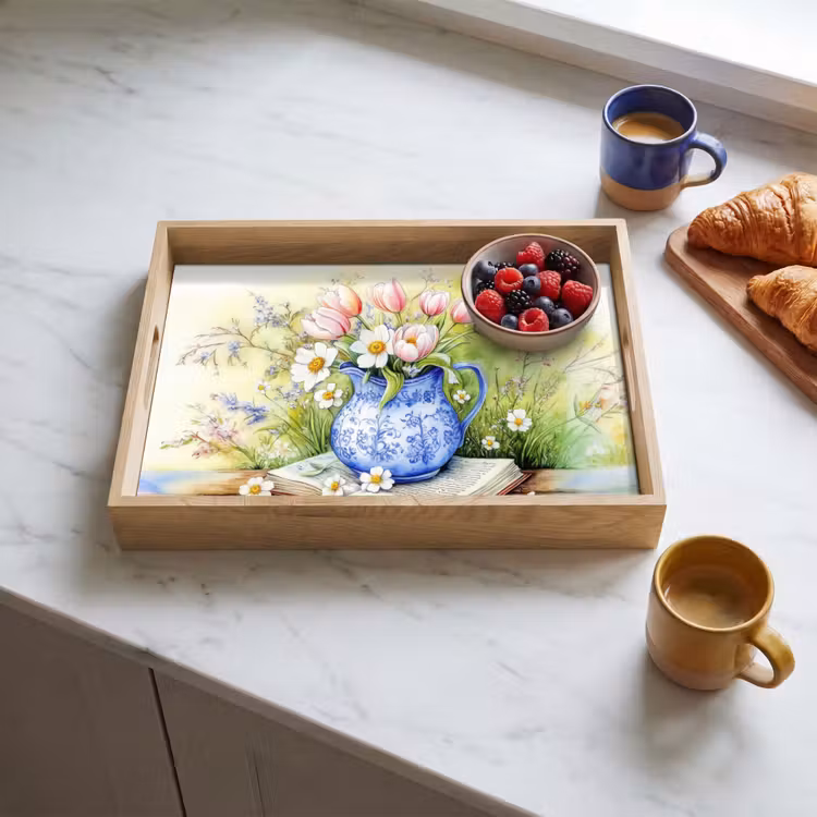 Dienblad - Vaas - Delftsblauw - Madeliefjes — 4