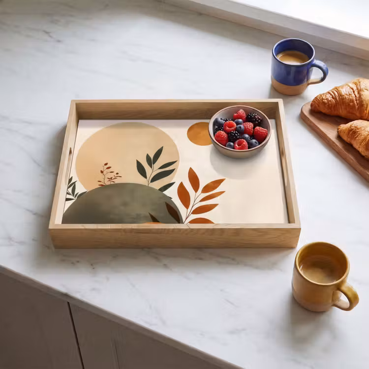 Dienblad - Vormen - Rond - Bladeren - Beige — 4