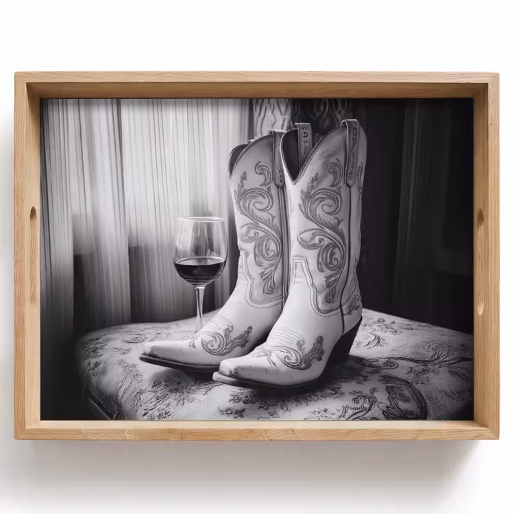 Dienblad - Wijn - Cowboylaarzen - Raamlicht - Wit — 1