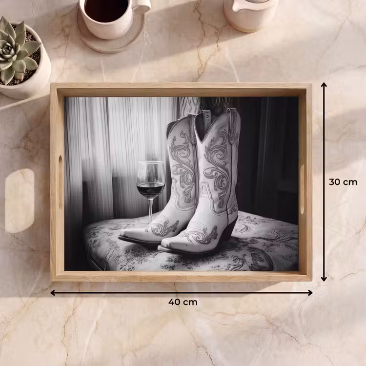 Dienblad - Wijn - Cowboylaarzen - Raamlicht - Wit — 9