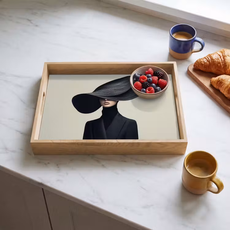 Dienblad - Zwart - Vrouw - Hoed — 4