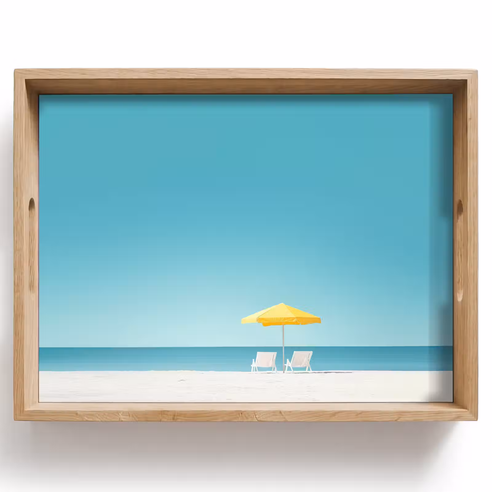 Dienblad - Strand - Blauwe lucht - Geel - Parasol — 1