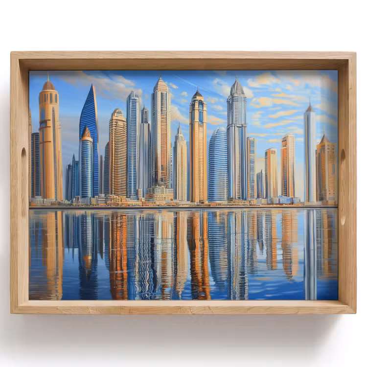 Dienblad - Skyline - Wolkenkrabbers - Water - Blauw — 1