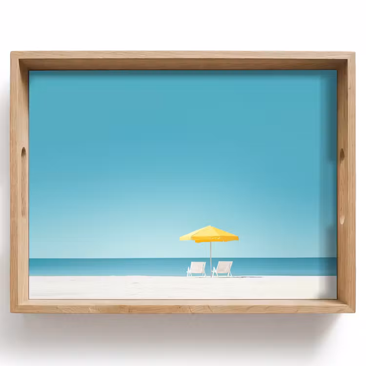 Dienblad - Strand - Blauwe lucht - Geel - Parasol — 1