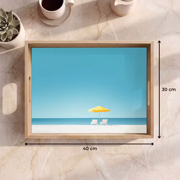Dienblad - Strand - Blauwe lucht - Geel - Parasol — 9