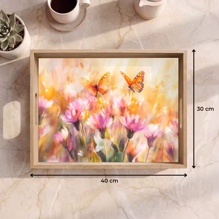 Dienblad - Vlinders - Oranje - Bloemen — 9