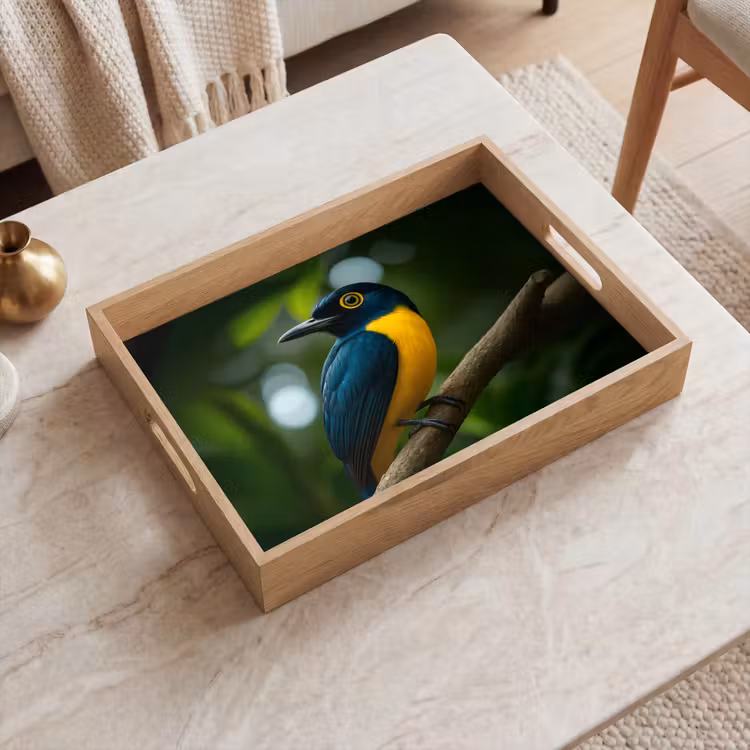 Dienblad - Vogel - Tak - Geel - Bladeren — 2