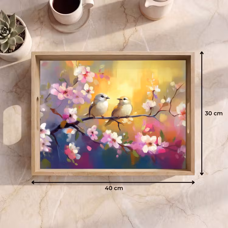 Dienblad - Vogels - Bloemen - Roze — 9