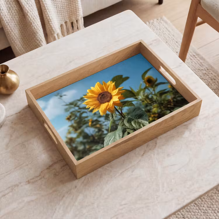 Dienblad - Zonnebloemen - Helderblauwer lucht - Gras — 2