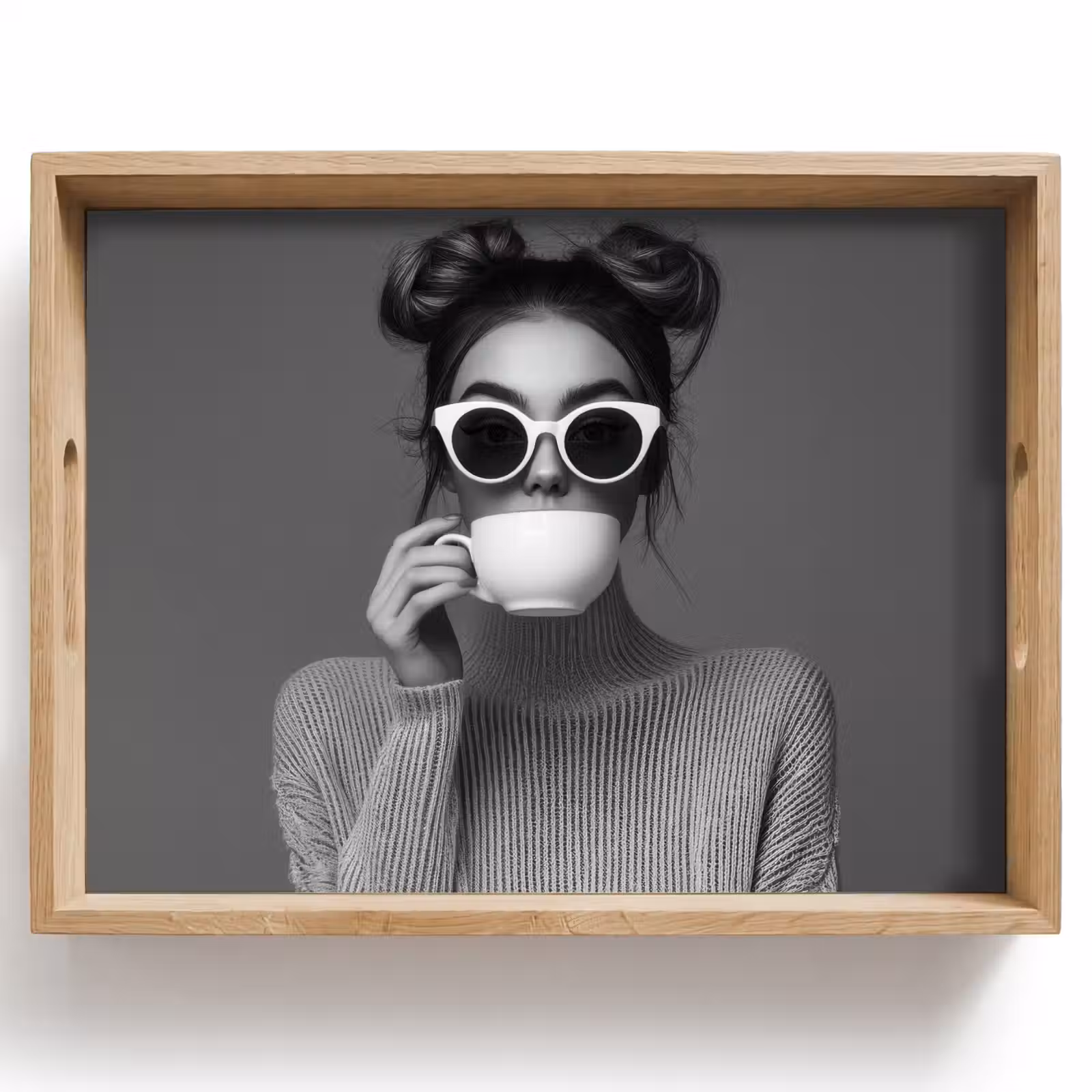 Dienblad - Vrouw - Koffie - Zwart - Wit — 1