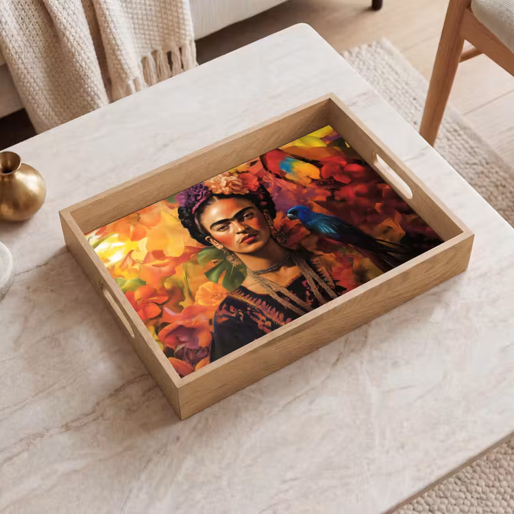 Dienblad - Vrouw - Bloemen - Papegaai - Schilderachtig — 2