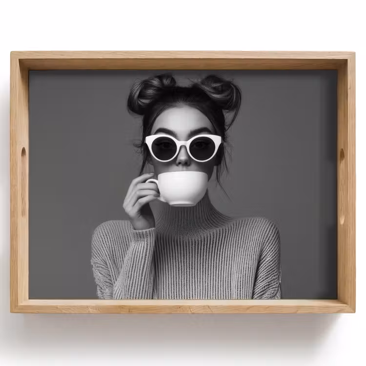 Dienblad - Vrouw - Koffie - Zwart - Wit — 1