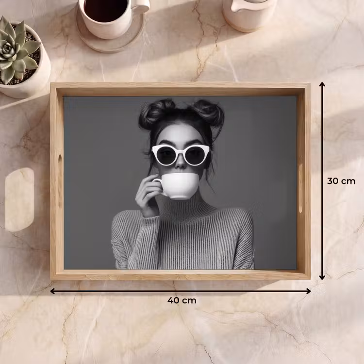 Dienblad - Vrouw - Koffie - Zwart - Wit — 9