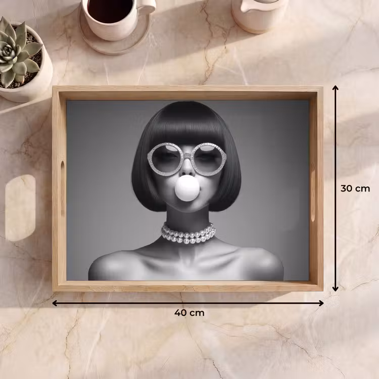 Dienblad - Vrouw - Zwart Wit - Ketting - Zonnebril — 9