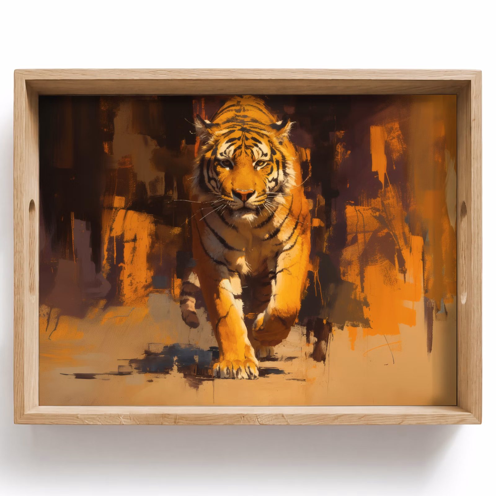 Dienblad - Tijger - Geschilderd - Oranje - Penseelstreken — 1