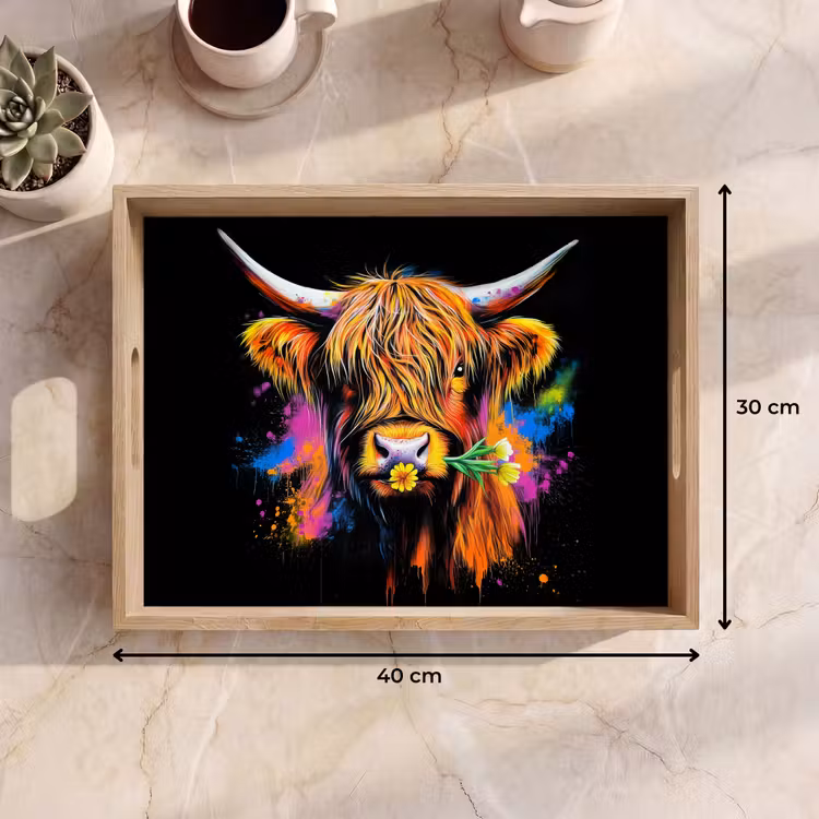 Dienblad - Schotse Hooglander - Graffiti - Kleurrijk - Bloem - Dieren — 9